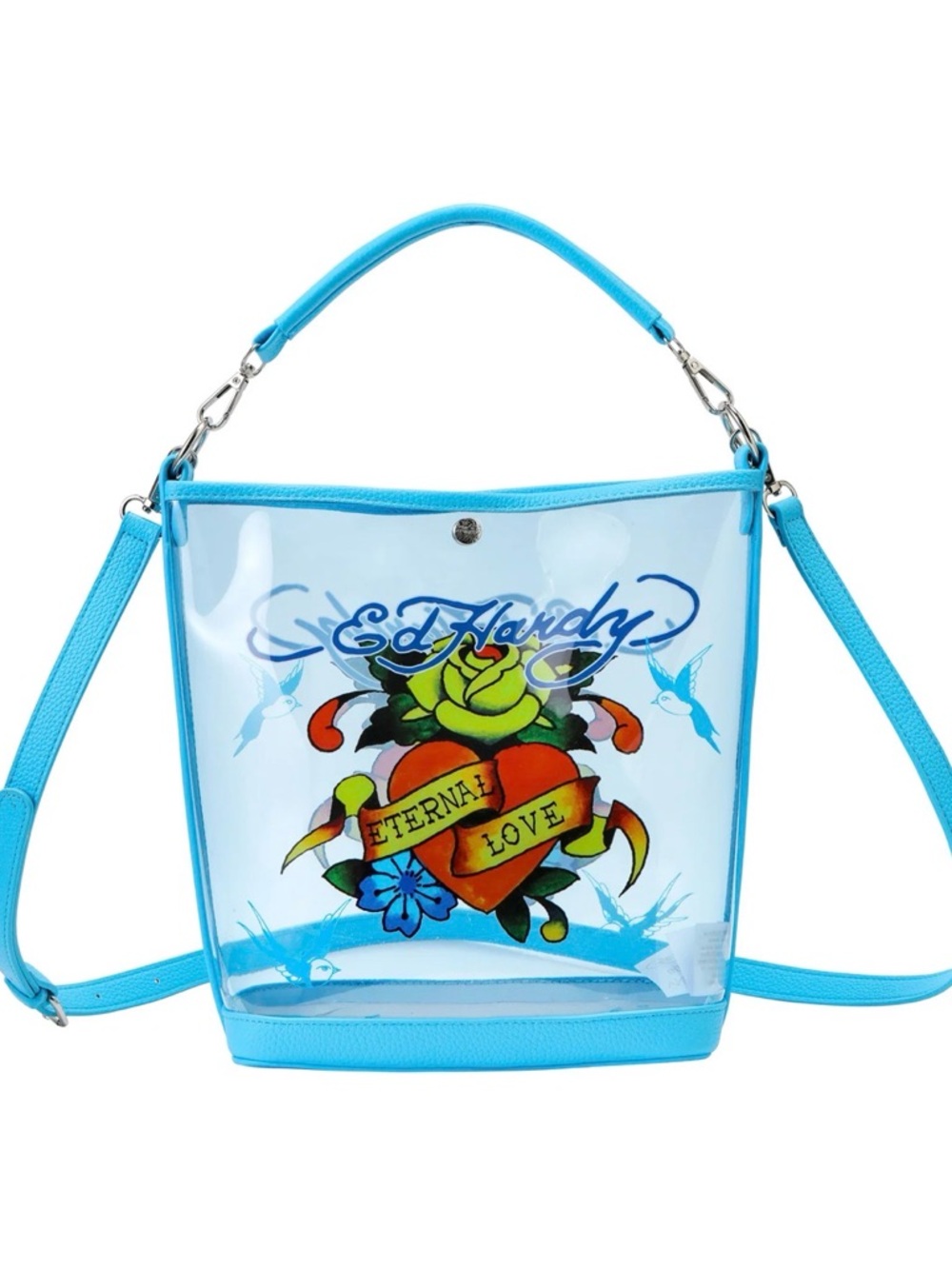 Blue Ed Hardy PVC Beach Bucket Bag - Eternal Love